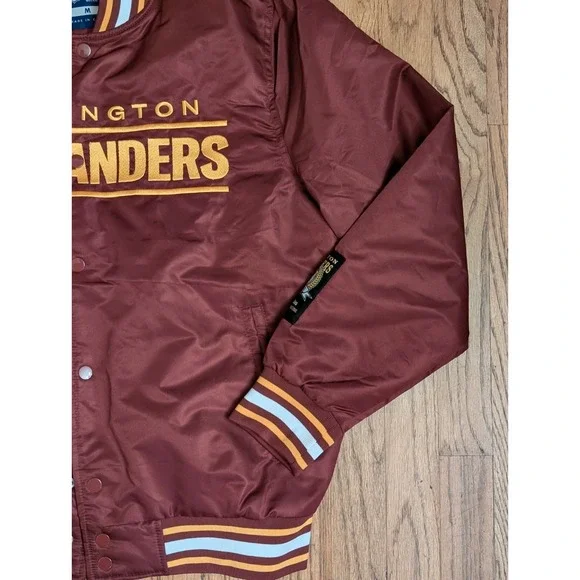 Washington Commanders Bomber Varsity Satin Jacket Mens Medium Full Snap Burgundy - Picture 5 of 16